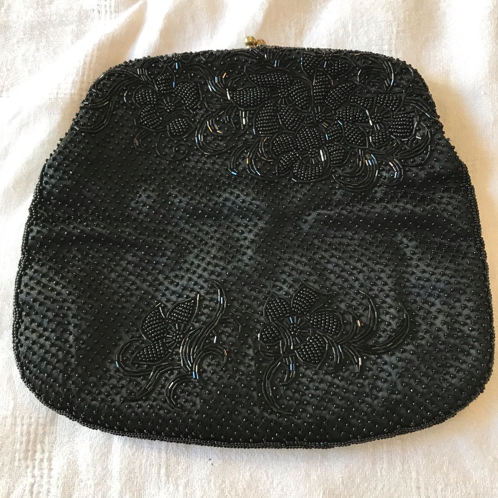 IIYAMA vintage clutch purse, hand made,black Tokyo Japan